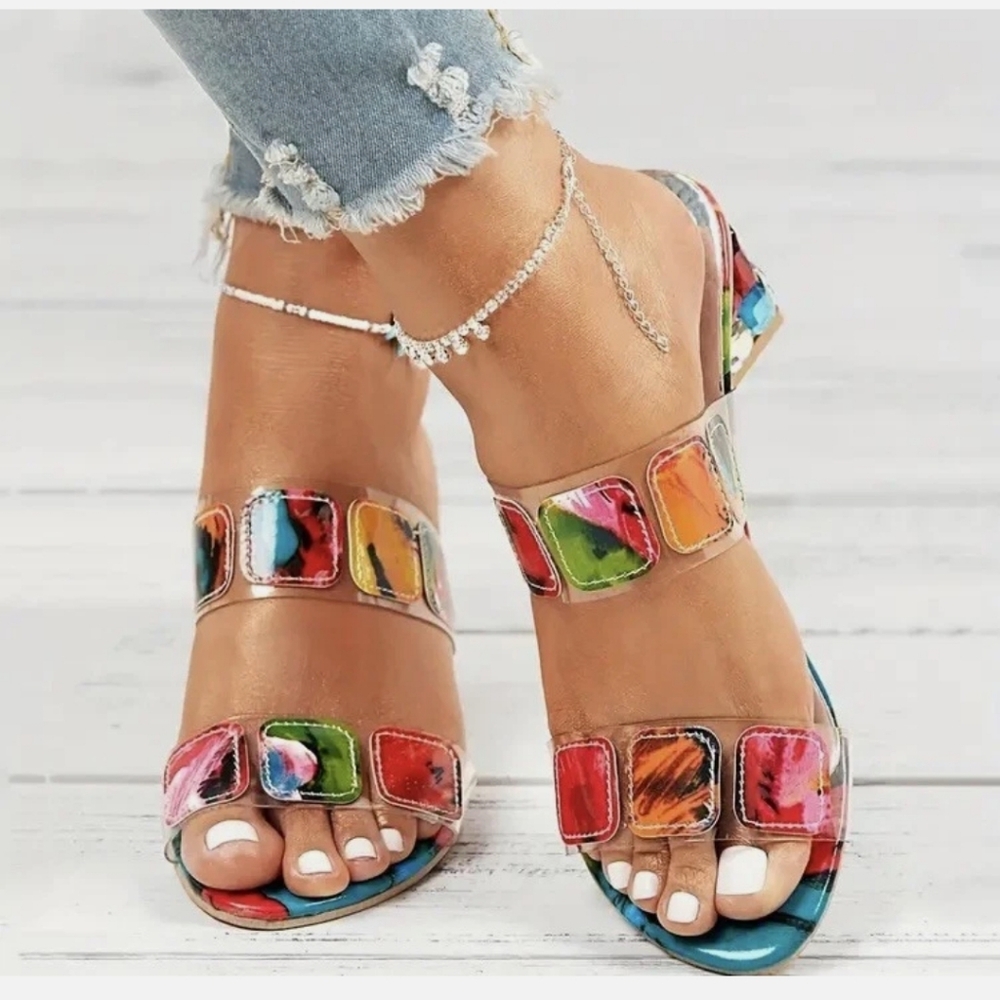 Fashion Colorful Jeweled Block Heel Sandal Size 37 / US 6 - Picture 15 of 15